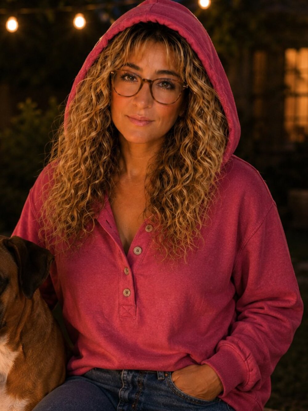 Large Sonoma Women's Red Hoodie Half Button Sweatshirt with Hood Long Sleeve LG